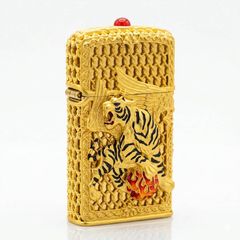 Zippo Slim Bọc Lưới Vàng Ốp Hình Mãnh Hổ Tung Cánh ZN171