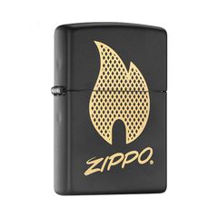 Zippo Sơn Đen Chủ Đề Logo Ngọn Lửa Zippo Z324