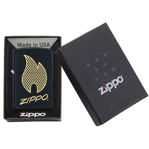 Zippo Sơn Đen Chủ Đề Logo Ngọn Lửa Zippo Z324