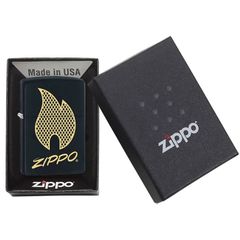 Zippo Sơn Đen Chủ Đề Logo Ngọn Lửa Zippo Z324
