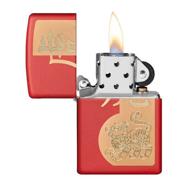 Zippo Sơn Đỏ Khắc Hình Hổ Nhâm Dần 2022 Z12