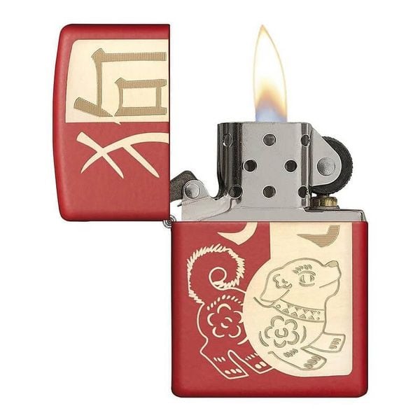Zippo Sơn Đỏ Chủ Đề Con Giáp Tuất - Chó Year Of The Dog Z06