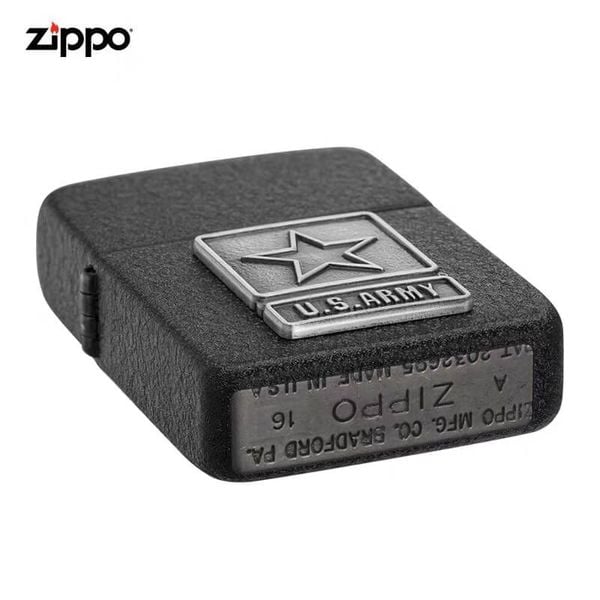 Zippo Tái bản 1941 Sơn Đen Sần Ốp Logo US Army Z211