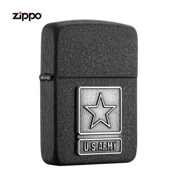 Zippo Tái bản 1941 Sơn Đen Sần Ốp Logo US Army Z211