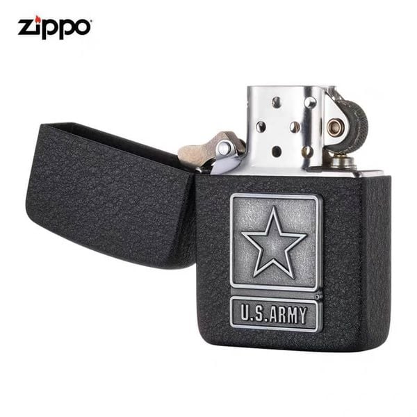 Zippo Tái bản 1941 Sơn Đen Sần Ốp Logo US Army Z211