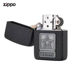 Zippo Tái bản 1941 Sơn Đen Sần Ốp Logo US Army Z211