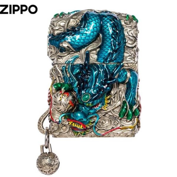 Zippo Vỏ Dày Ốp Nổi Thanh Long Hỏa Phụng ZN192