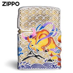Zippo Mỹ xuất Nhật bọc vàng ốp Trâu Chiến dạ quang ZN340