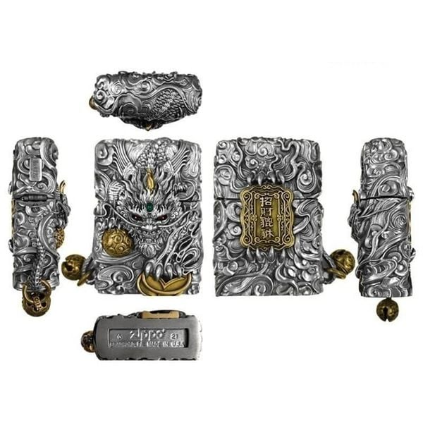 Zippo Ốp Tượng Tỳ Hưu Một Sừng May Mắn ZN142