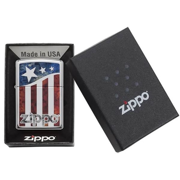Zippo Hình Mẫu Logo Zippo Kết Hợp Cờ Mỹ Zippo US Flag Z217