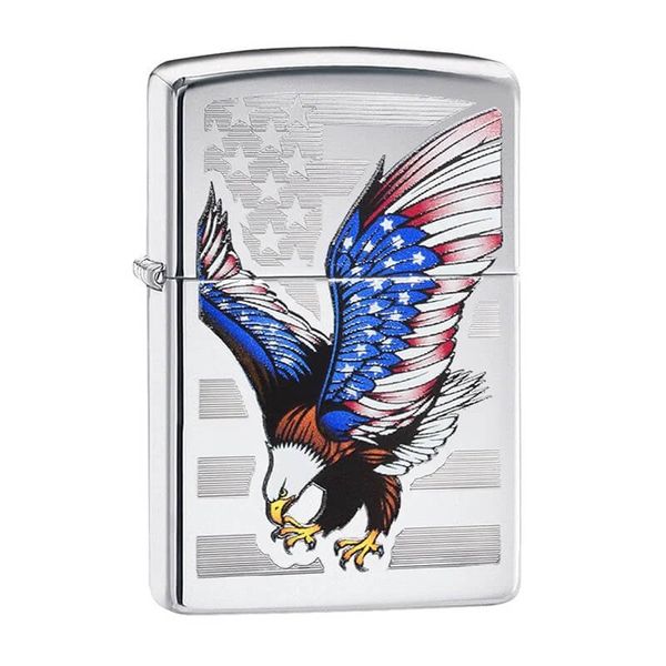 Zippo mạ Chrome hình Lá Cờ và Biểu Tượng Đại Bàng Mỹ Z372