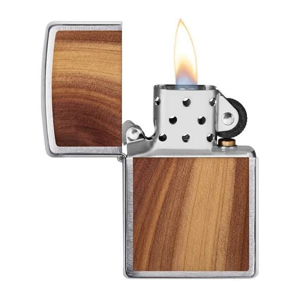 Zippo Mỹ chính hãng mạ chrome ốp  gỗ Tuyết Tùng Z282