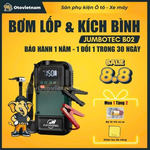Bơm Lốp Kích Bình Ô Tô Jumbotec B02 – 4 Trong 1: Bơm Lốp, Kích Bình, Đèn Pin, Sạc Dự Phòng