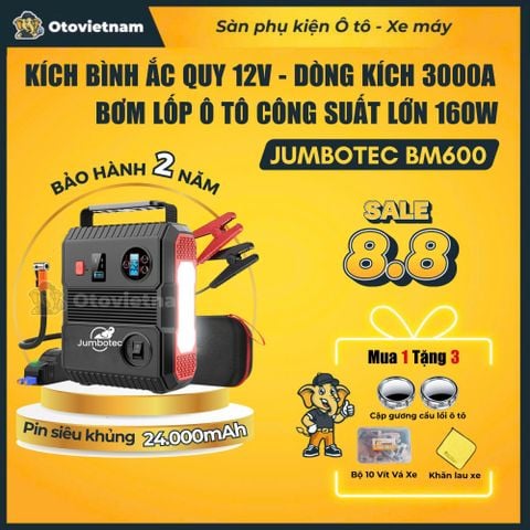 Bơm Lốp & Kích Bình Ô Tô 4in1 Jumbotec BM600, PIN 24.000mAh, Đèn Pin & Sạc Dự Phòng, Bảo Hành 24 Tháng