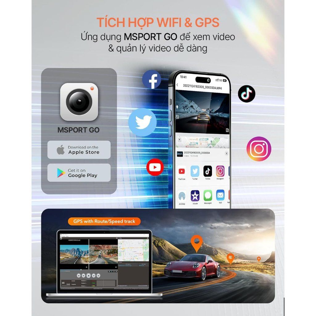 Camera hành trình MSPORT G-ON X2 Ghi hình trước/sau