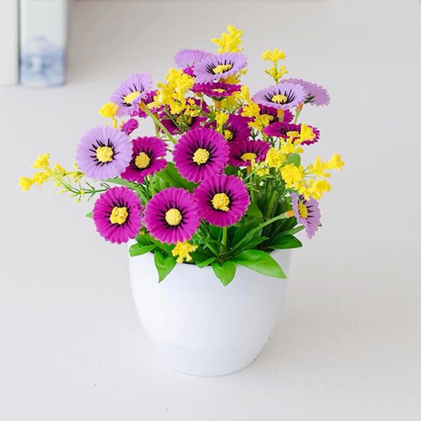Hoa giả - Chậu hoa cúc xu để bàn - Decor nội thất, Trang trí nhà cửa cực đẹp