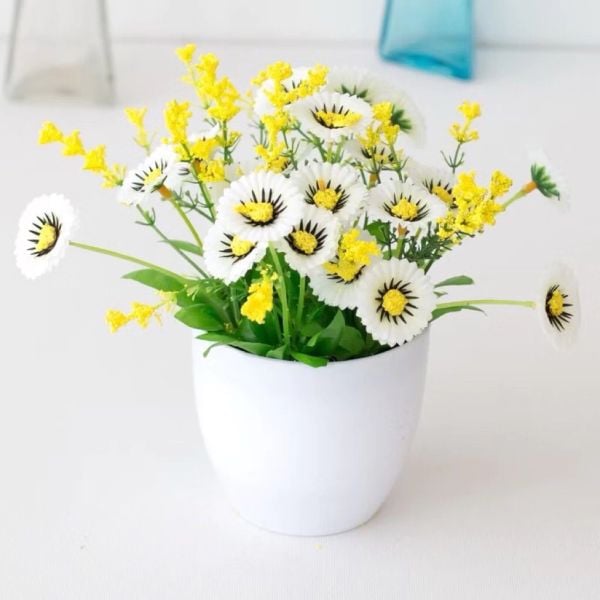 Hoa giả - Chậu hoa cúc xu để bàn - Decor nội thất, Trang trí nhà cửa cực đẹp