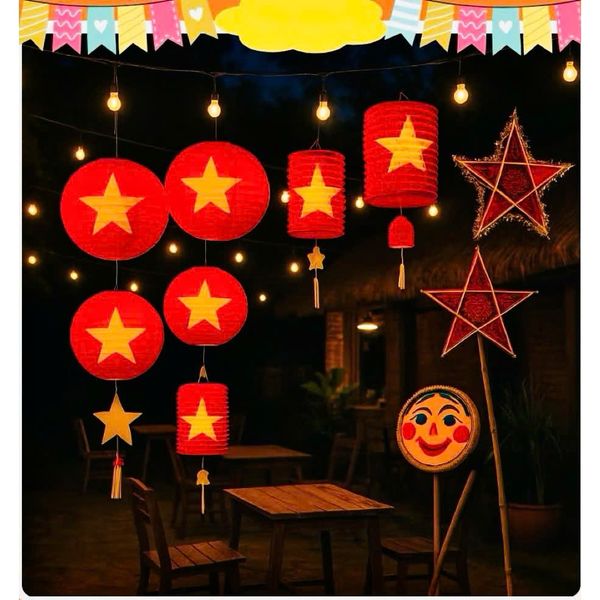 Đèn lồng hình cầu,đèn lồng sao vàng - Chất liệu vải cao cấp, nhiều size - Lồng đèn trang trí Trung Thu, decor không gian