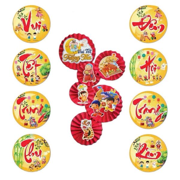 Set trang trí Trung Thu - Set 6 quạt, mẹt trang trí Trung Thu - Decor quán cà phê, nhà cửa cực đẹp