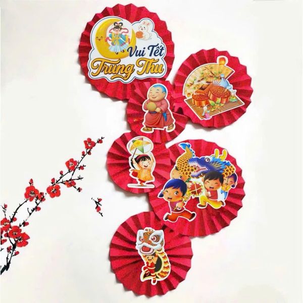 Set trang trí Trung Thu - Set 6 quạt, mẹt trang trí Trung Thu - Decor quán cà phê, nhà cửa cực đẹp