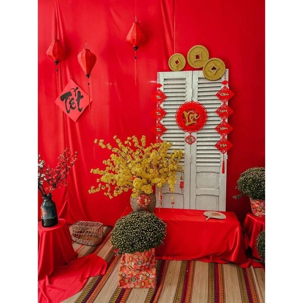( 1m x 1,6m ) Vải nhung đỏ - Decor phong cách vintage, trang trí Tết - Phông nền trang trí sự kiện, Vải nhung trải bàn