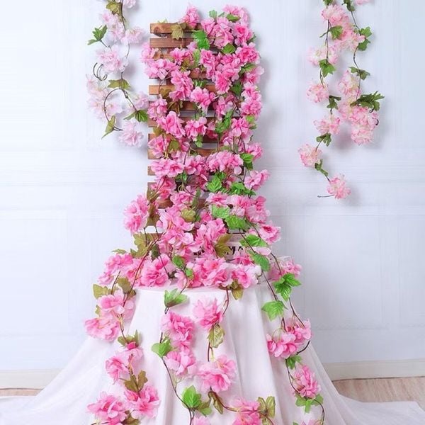 Hoa giả - Dây hoa nhài dại 1,8 mét - Chất liệu vải lụa - Treo tường, Trang trí nhà cửa, Sự kiện, Tiệc cưới