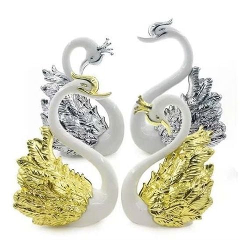 Set 2 con Thiên Nga bằng nhựa - Màu Vàng, Bạc - Decor Trang trí bánh sinh nhật, tráp cưới hỏi