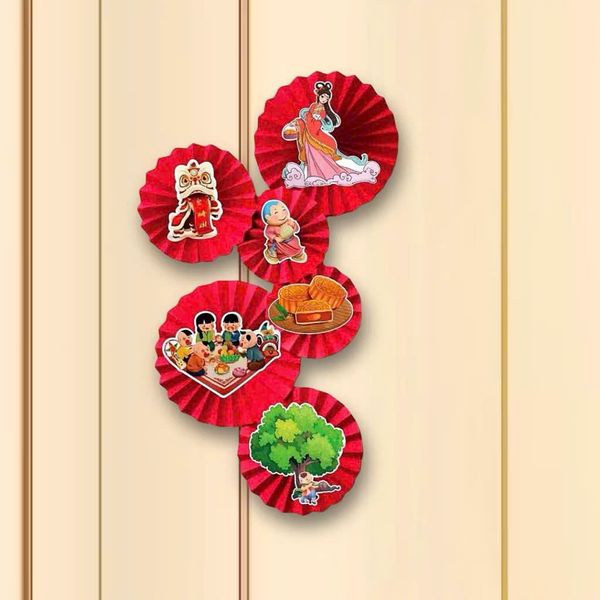 Set trang trí Trung Thu - Set 6 quạt, mẹt trang trí Trung Thu - Decor quán cà phê, nhà cửa cực đẹp