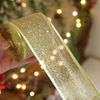 (Hàng Cao Cấp) Rộng 4cm,  Ruy băng lưới kim tuyến, Ruy băng nhũ kim tuyến - Decor Trang trí Noel