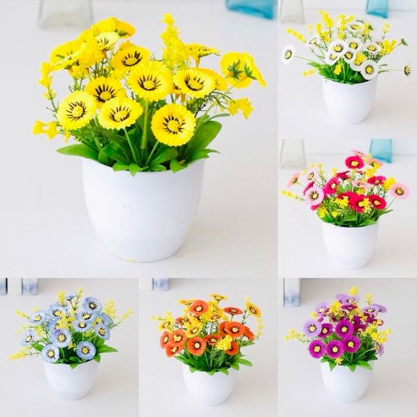 Hoa giả - Chậu hoa cúc xu để bàn - Decor nội thất, Trang trí nhà cửa cực đẹp