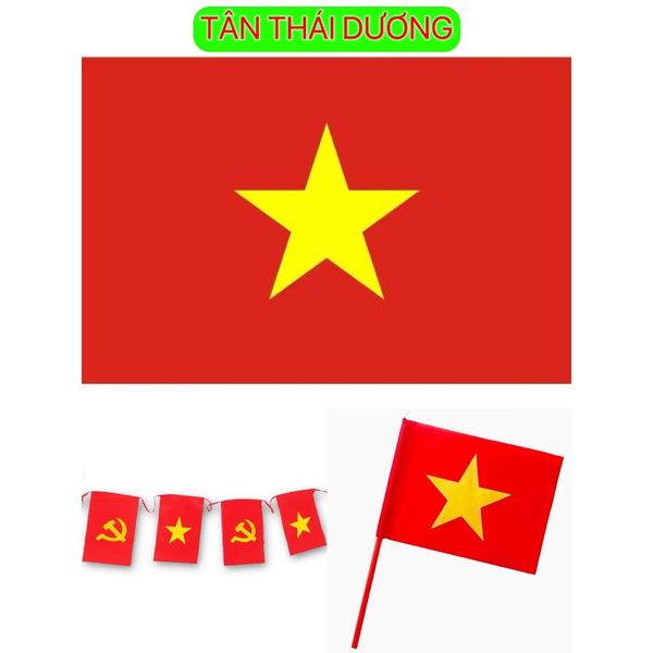 Cờ đỏ Sao Vàng- Lá cờ Tổ Quốc, dây cờ sao vàng in 2 mặt - Chất liệu vải phi bóng - Decor Trang trí lễ kỉ niệm, lễ hội