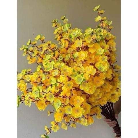 Hoa giả - Cành hoa đào 95cm - Chất liệu vải lụa, Cắm lọ hoa trang trí Tết, Decor không gian trang trí nhà cửa