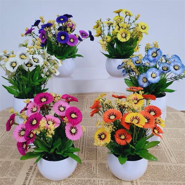 Hoa giả - Chậu hoa cúc xu để bàn - Decor nội thất, Trang trí nhà cửa cực đẹp