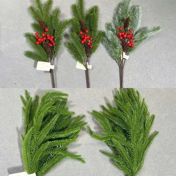 [ 1 CÀNH CÓ TRÊN 50 NHÁNH ] Cành thông giả trang trí Noel - Kèm quả châu đỏ, quả thông - Phụ kiện decor Giáng Sinh