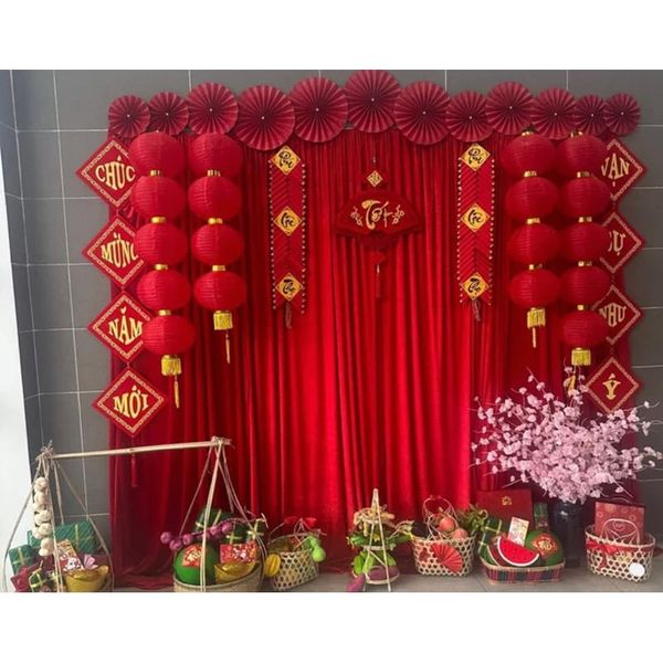 ( 1m x 1,6m ) Vải nhung đỏ - Decor phong cách vintage, trang trí Tết - Phông nền trang trí sự kiện, Vải nhung trải bàn