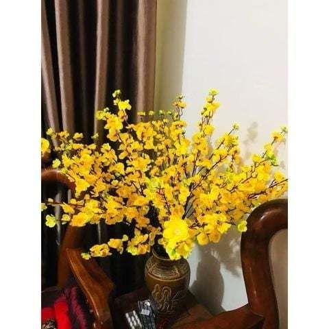 Hoa giả - Cành hoa đào 95cm - Chất liệu vải lụa, Cắm lọ hoa trang trí Tết, Decor không gian trang trí nhà cửa