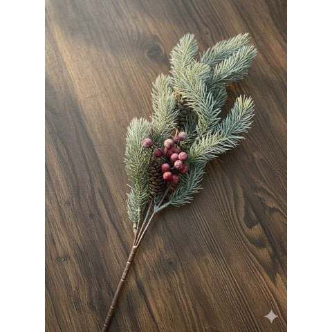[ 1 CÀNH CÓ TRÊN 50 NHÁNH ] Cành thông giả trang trí Noel - Kèm quả châu đỏ, quả thông - Phụ kiện decor Giáng Sinh