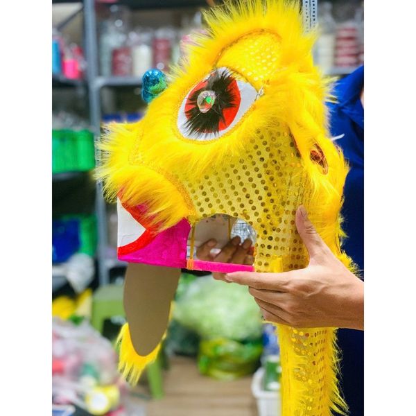 Đầu sư tử - Đầu lân truyền thống kèm đuôi kim sa- Đầu lân vân gấm cao cấp trang trí tết Trung Thu - Decor loại đẹp