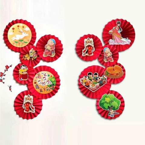 Set trang trí Trung Thu - Set 6 quạt, mẹt trang trí Trung Thu - Decor quán cà phê, nhà cửa cực đẹp