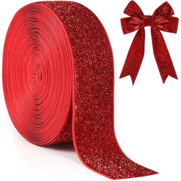 (Hàng Cao Cấp) Rộng 4cm,  Ruy băng lưới kim tuyến, Ruy băng nhũ kim tuyến - Decor Trang trí Noel