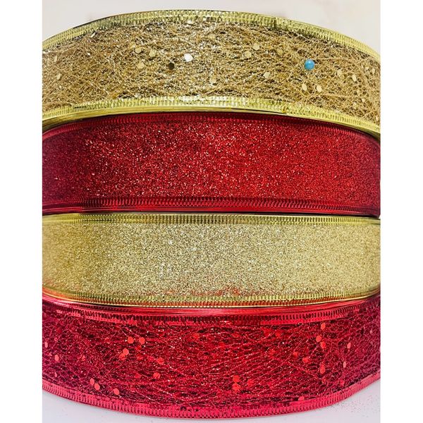(Hàng Cao Cấp) Rộng 4cm,  Ruy băng lưới kim tuyến, Ruy băng nhũ kim tuyến - Decor Trang trí Noel