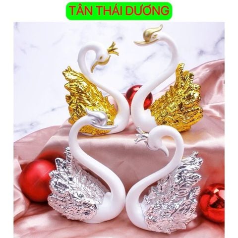 Set 2 con Thiên Nga bằng nhựa - Màu Vàng, Bạc - Decor Trang trí bánh sinh nhật, tráp cưới hỏi