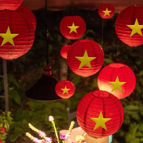 Đèn lồng hình cầu,đèn lồng sao vàng - Chất liệu vải cao cấp, nhiều size - Lồng đèn trang trí Trung Thu, decor không gian