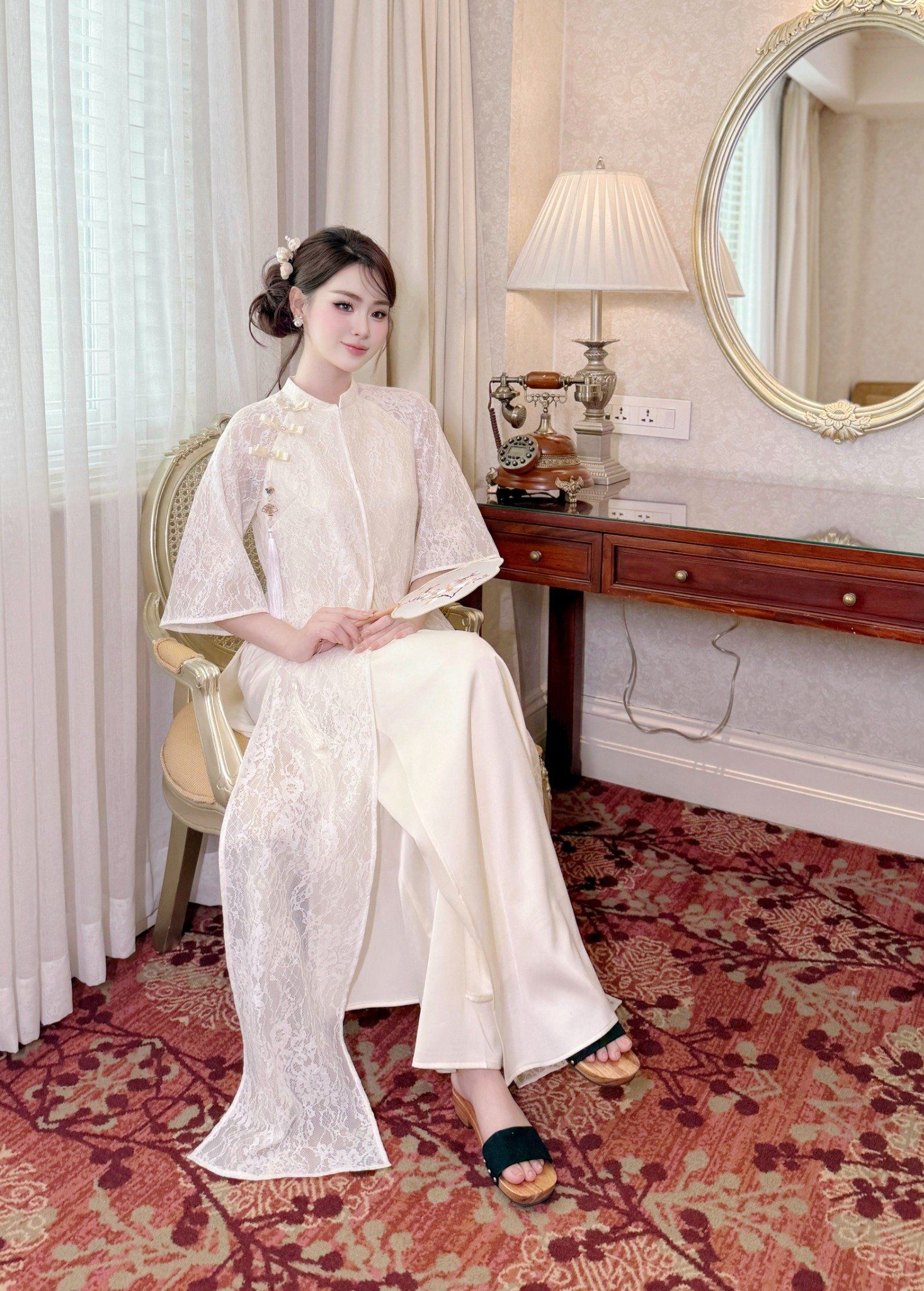  Áo Dài Ren Cao Cấp, Lót Lụa, Kèm Quần Lụa AD987 