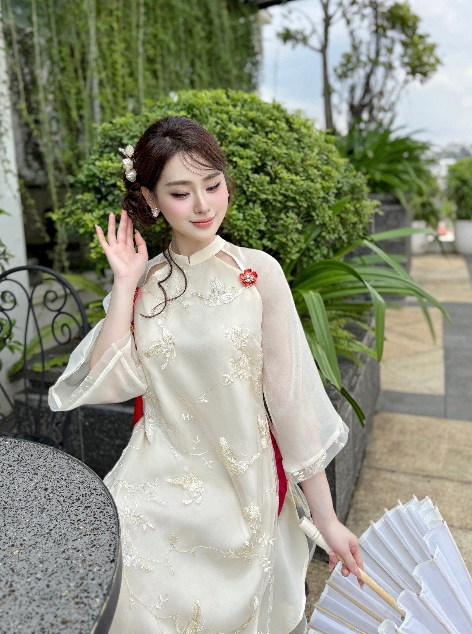  Áo Dài Tơ Hoa Thêu Nổi Cao Cấp Lót Lụa Đính Hoa Kèm Quần Lụa AD988 