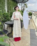  Áo Dài Tơ Hoa Thêu Nổi Cao Cấp Lót Lụa Đính Hoa Kèm Quần Lụa AD988 