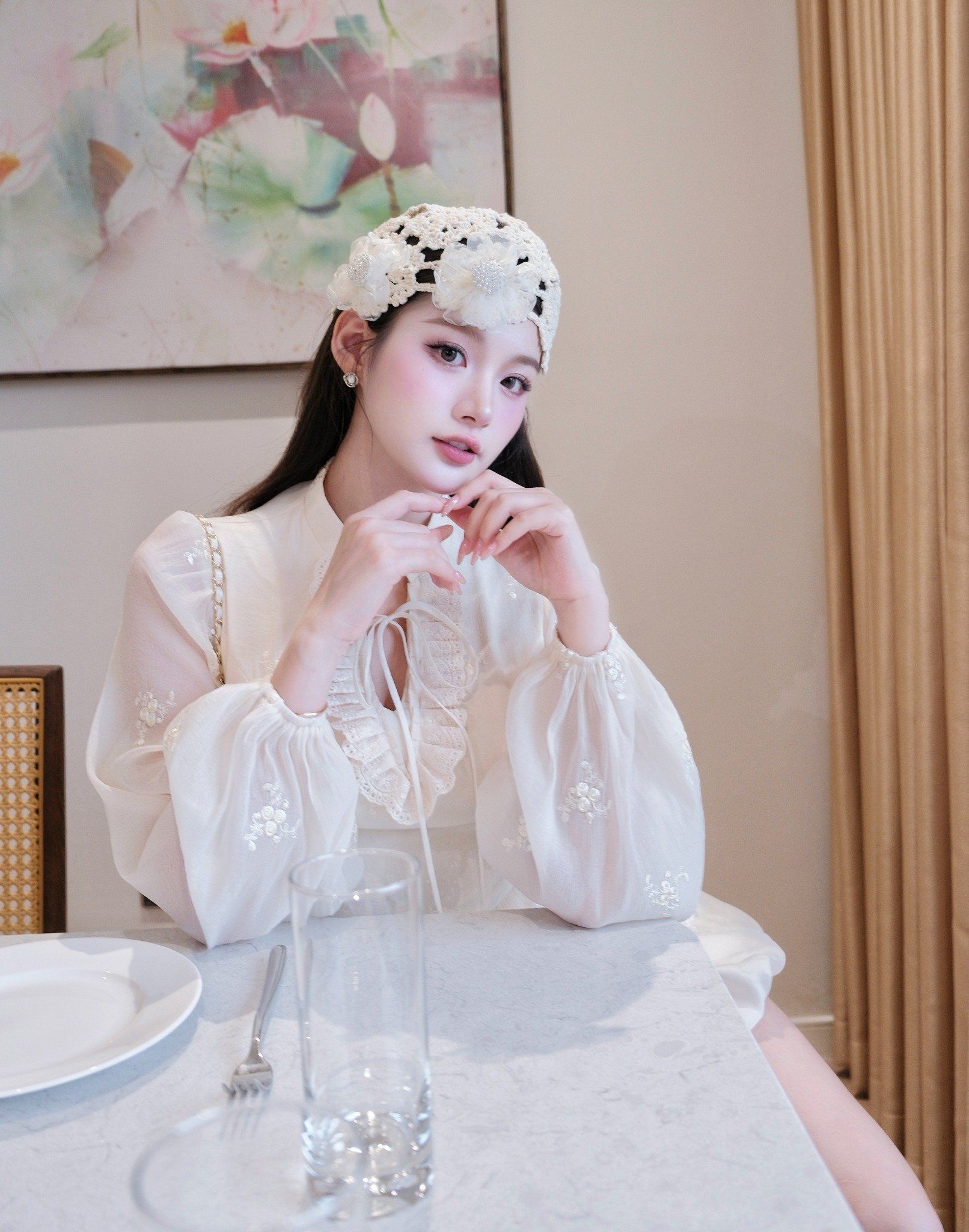  Set Áo Chất Tơ Thêu + Chân Váy Bí Chất Tơ Óng Kẹp Ren S965 