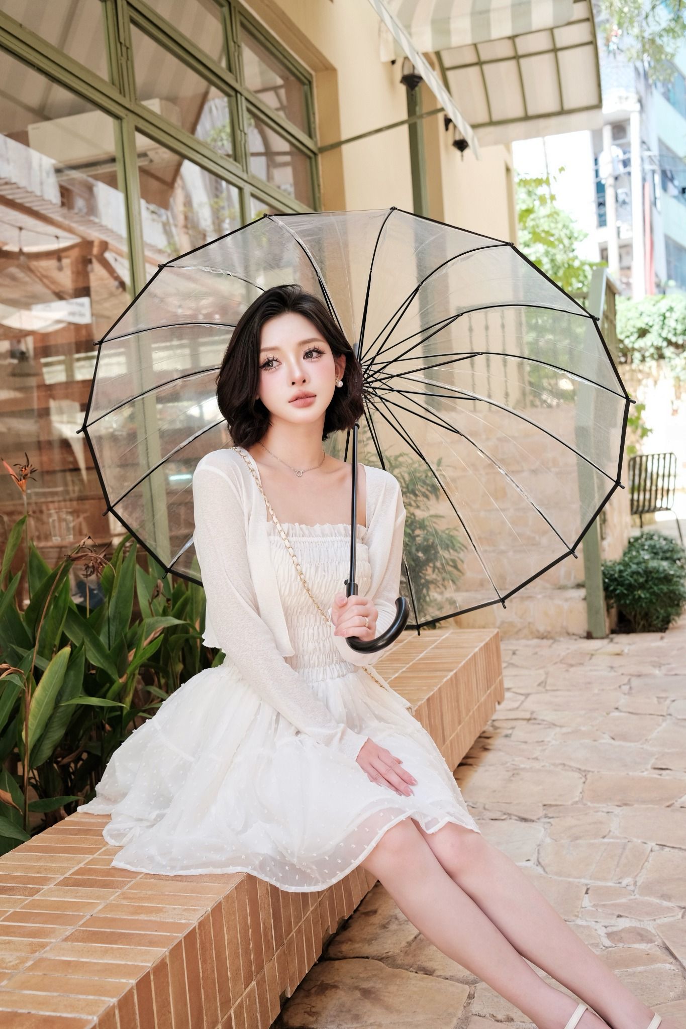  Váy Tơ Chấm Bi Chun Eo + Cadigan Chất Chun Gân S978 