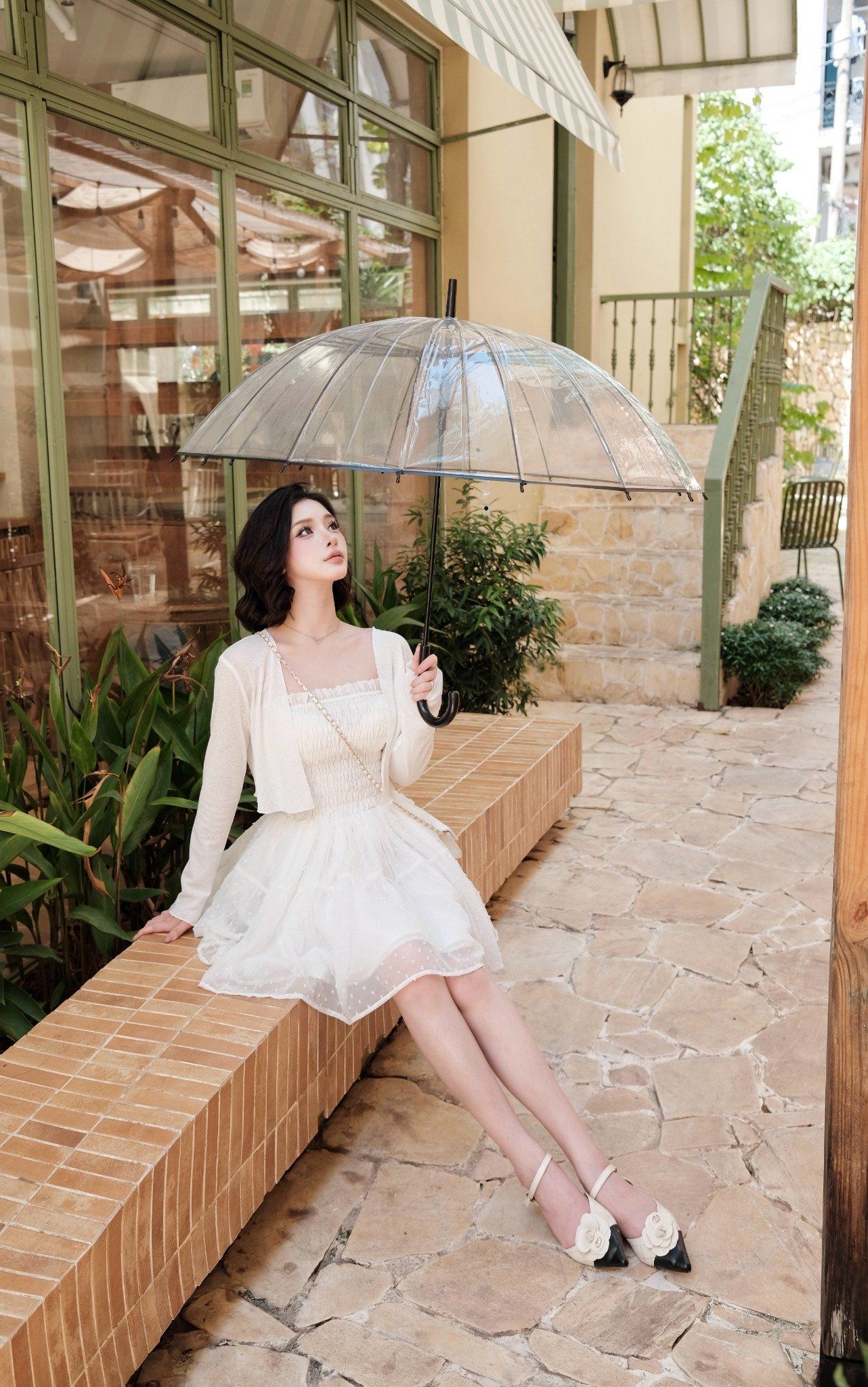  Váy Tơ Chấm Bi Chun Eo + Cadigan Chất Chun Gân S978 