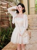  Váy Tơ Chấm Bi Chun Eo + Cadigan Chất Chun Gân S978 